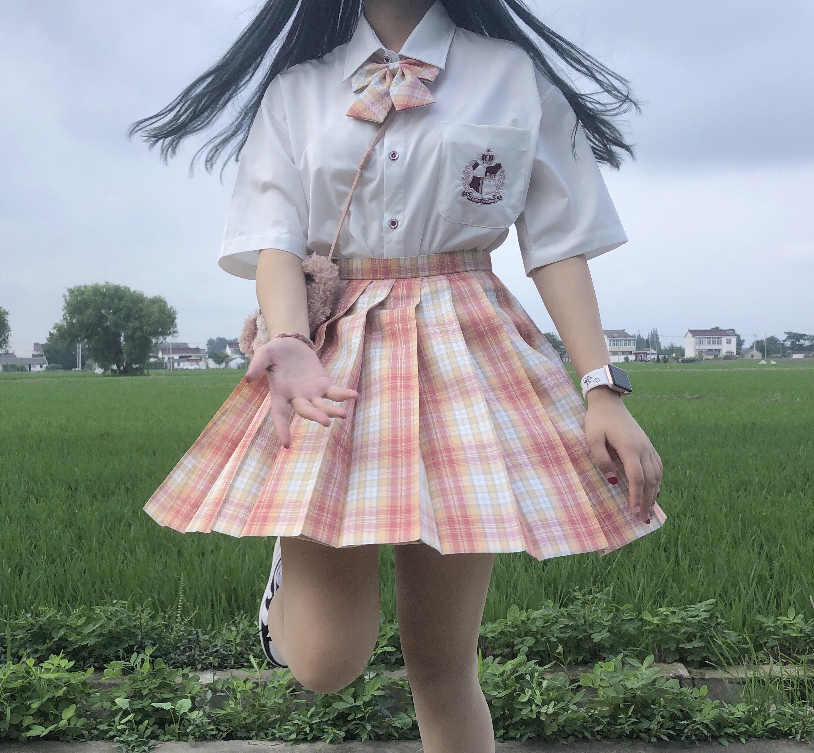 季夏【两颗西柚】女格子西式短裙日系格裙百褶韩版A字裙学生校供