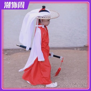 儿童汉服帽子斗笠古风帷幕cosplay面纱女武侠客帽网纱防晒帽道具