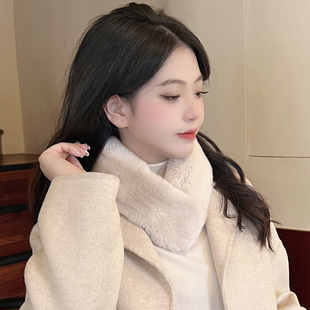天鹅绒级整皮獭兔毛围巾女冬季 皮草围脖吸扣双面加厚真毛 保暖韩版