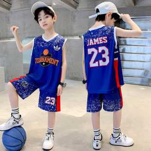 2024新款 夏季 背心套装 男童夏装 中大童洋气运动服男孩时髦篮球服潮