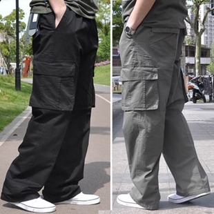 男士 夏款 薄款 宽松工装 肥佬 加肥加大码 裤 多袋休闲裤 夏季 纯棉工作裤
