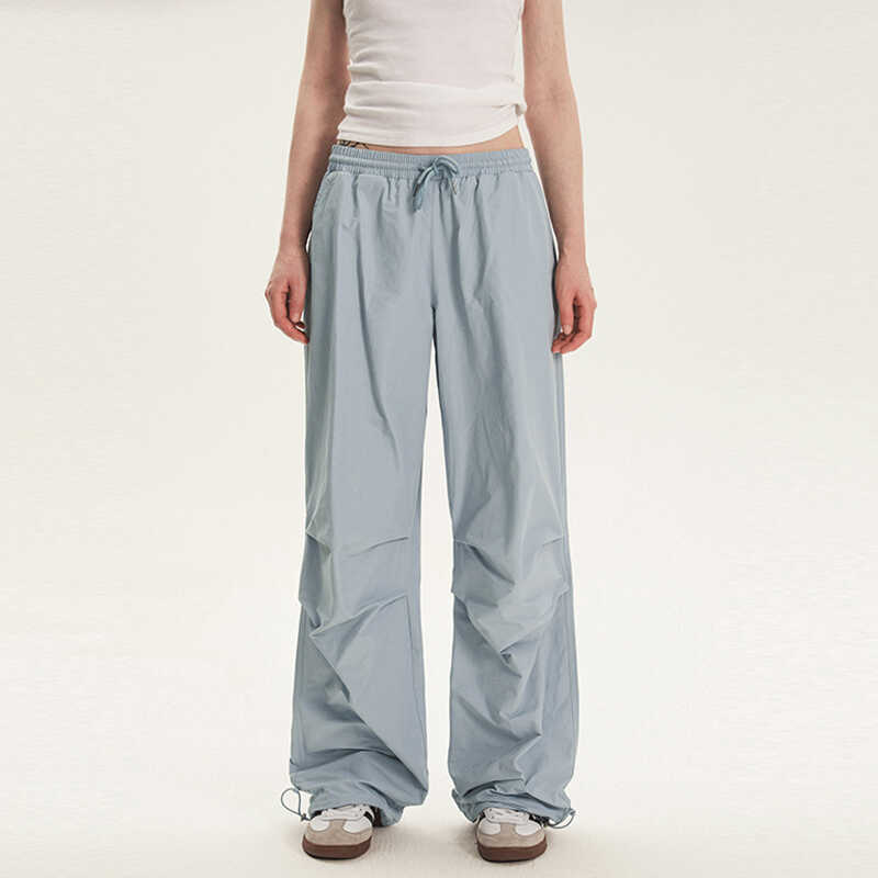 褶皱街头自然腰抽绳束脚工装裤