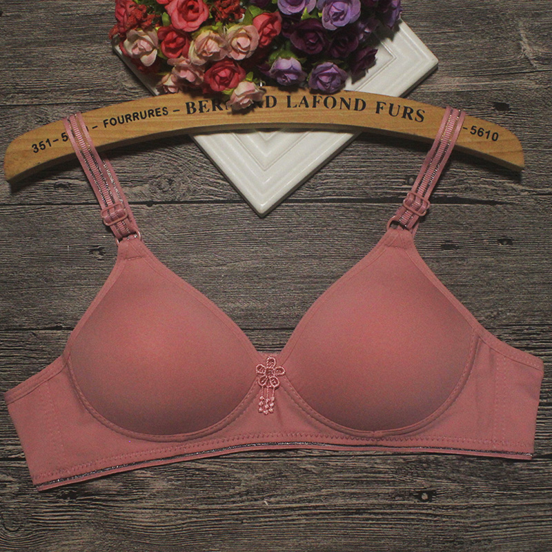 中老年无钢圈文胸薄款无痕光面小胸调整睡眠内衣女聚拢胸罩双排扣