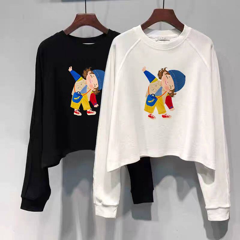 网红宽松健身瑜伽服女纯棉短款跑步罩衫显瘦运动上衣长袖T恤春秋