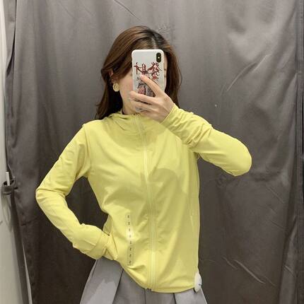 轻薄透气皮肤衣连帽开衫黄色防晒衣女士防紫外线速干服外套防晒服