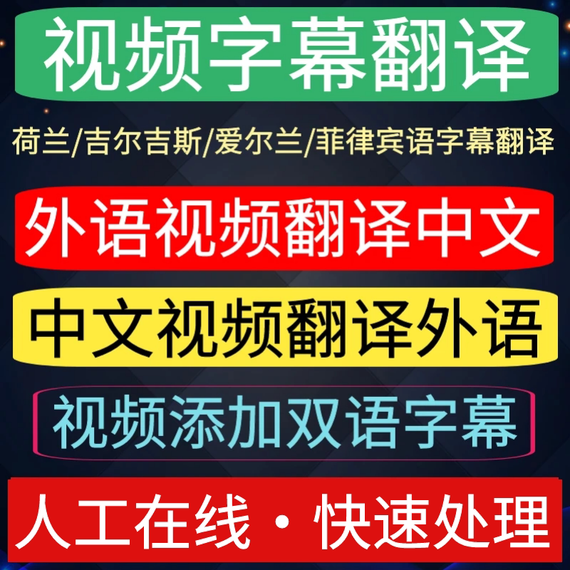 视频字幕翻译添加吉尔吉斯/荷兰/爱尔兰菲律宾外语翻译中文电影字