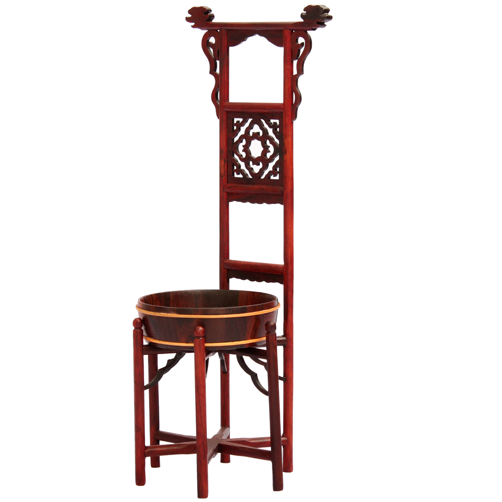 仿明清家具微缩红酸枝脸盆架摆件