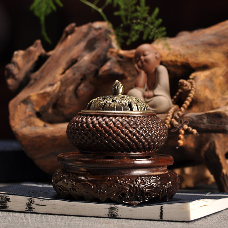 黑梓木香炉家用室内沉香熏香炉檀香安神盘香茶道摆件三足香薰炉