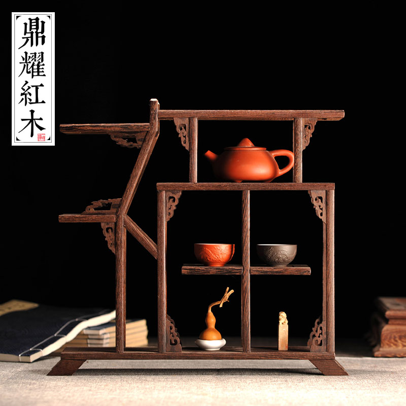 鸡翅木中式多宝阁茶壶架工艺品