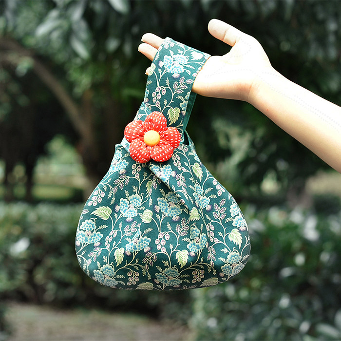 小红花日式布艺手腕包 进口布料 手工diy免剪材料包 视频教程