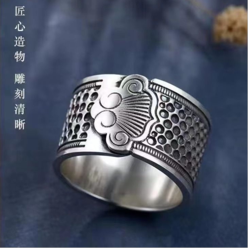不锈钢复古顶针宽面吉祥戒指防手缝纫开口指环顶针高档加厚无镶嵌