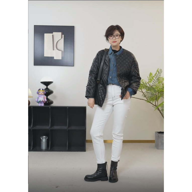 【U.M】巴黎旧梦圆领菱格羊皮棉服保暖精致显瘦