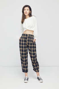 洋气宽松格子百搭复古格纹休闲裤 UM优米2020秋季 韩版 哈伦裤 新款