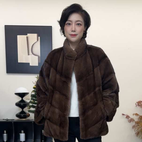 【U.M】丹麦进口短二本色小母貂立领水貂显瘦保暖秋冬皮草外套