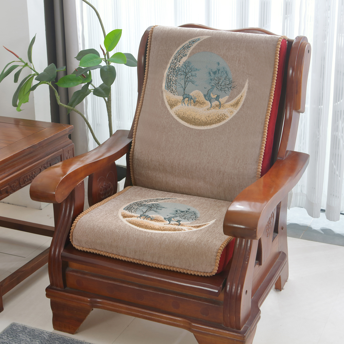 现代简约带靠背连体木沙发垫子单人座加厚海绵红木质实木沙发坐垫