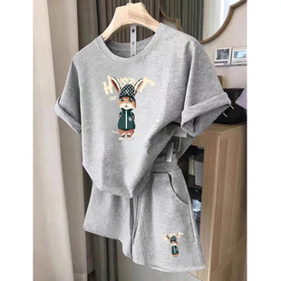 2025休闲运动套装女新款夏季洋气大码减龄显高短袖短裤两件套