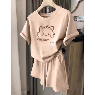 2025休闲运动套装女新款夏季洋气大码减龄显高短袖短裤两件套