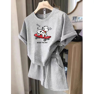 2025休闲运动套装女新款夏季洋气大码减龄显高短袖短裤两件套