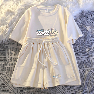 国潮休闲运动套装女装2026新款爆款ins短裤宽松洋气夏季大码时尚