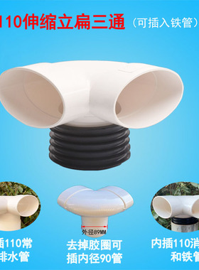 110立体三通125扁扁三通平口立扁三通胶圈伸缩可用于消音管和铁管