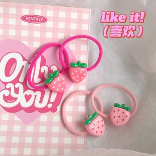 可爱小草莓拇指发圈ins少女心粉嫩发绳日韩儿童水果甜美发饰皮筋