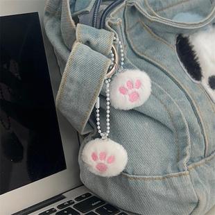 可爱毛茸茸猫爪球球钥匙链粉萌少女心包包挂件情侣闺蜜礼物挂饰品