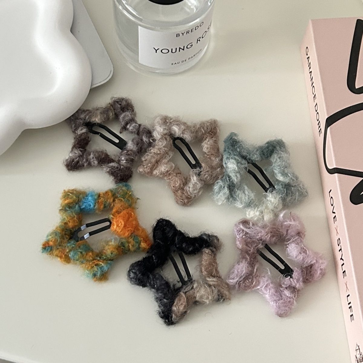 晕染毛绒五角星星发夹可爱秋冬BB夹少女侧边刘海头饰毛线边夹发卡