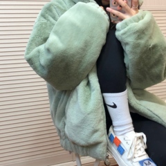 Real girl's feeling avocado heart zipper collar warm fur winter coat 2 colors