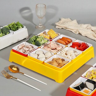 九宫格火锅分格拼盘摆盘仿瓷密胺四六宫格盘塑料烤肉配菜盘小吃盘