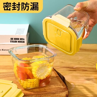 上班族饭盒可微波炉加热正方形家用玻璃汤碗密封保鲜盒水果冷藏盒
