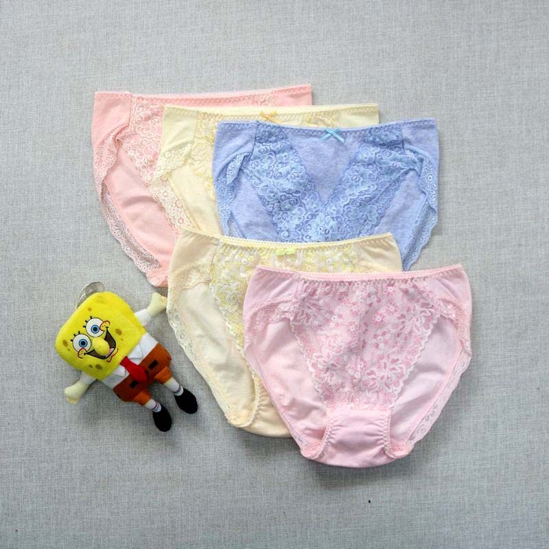 日系女式纯色棉花边内裤三角裤蕾丝底裤夏季中腰性感弹力双档