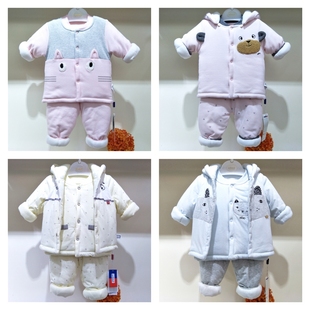 特价安宝儿冬加厚加棉分体二件套纯棉马甲保暖三件套宝宝棉衣棉裤