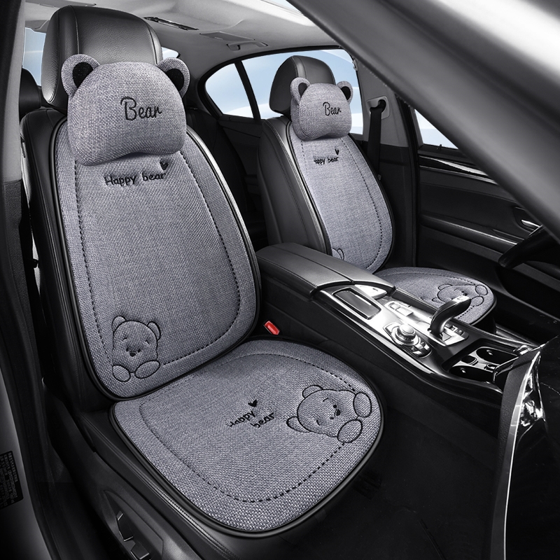 新款亚麻汽车坐垫四季通用透气防滑夏季免绑棉麻网红汽车座垫椅套