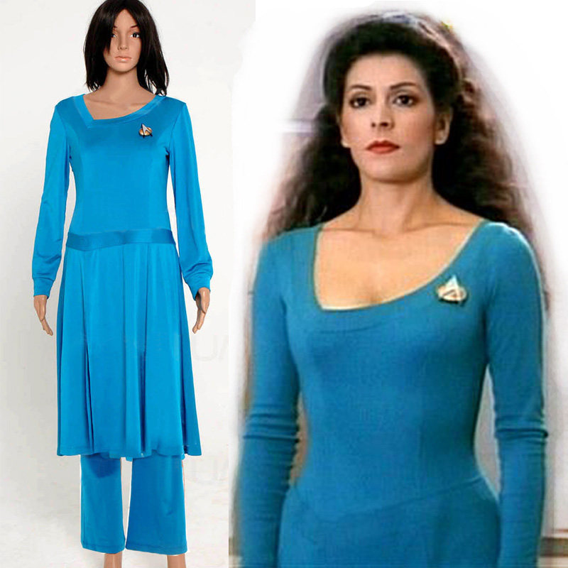 星际迷航Star trek蒂安娜·特洛伊Deanna Troi 女蓝长袖cos连衣裙