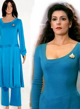 星际迷航Star trek蒂安娜·特洛伊Deanna Troi 女蓝长袖cos连衣裙