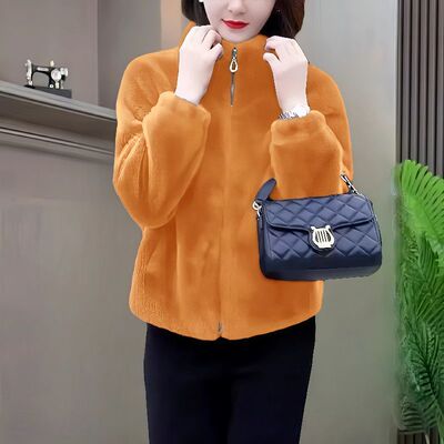 今年爆火外套爆款年轻妈妈高档冬装洋气立领短款皮草保暖百搭上衣