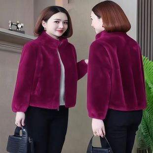 2025秋冬款爆款开衫高档年轻妈妈洋气短款外套中老年保暖外衣立领