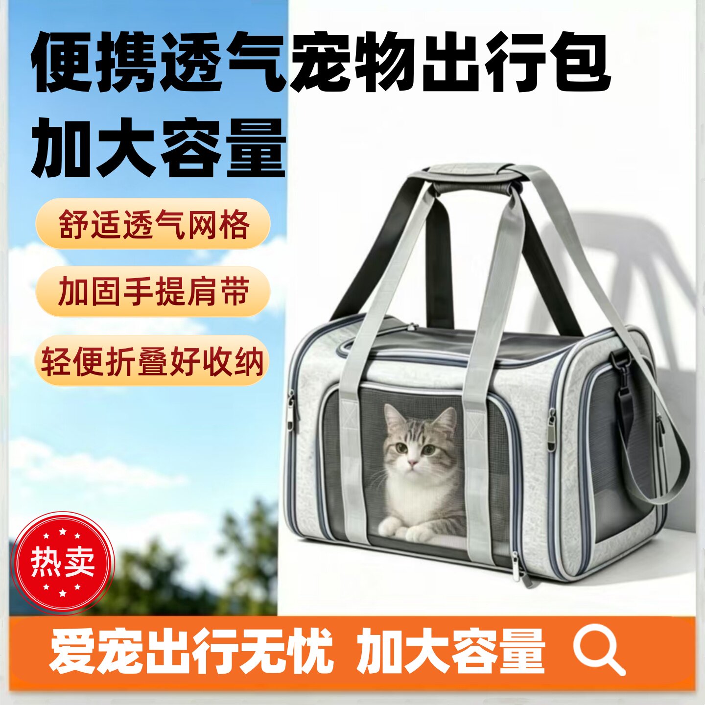 大容量外出便携包猫咪透气手提斜挎两用小型犬猫狗车载出行宠物包