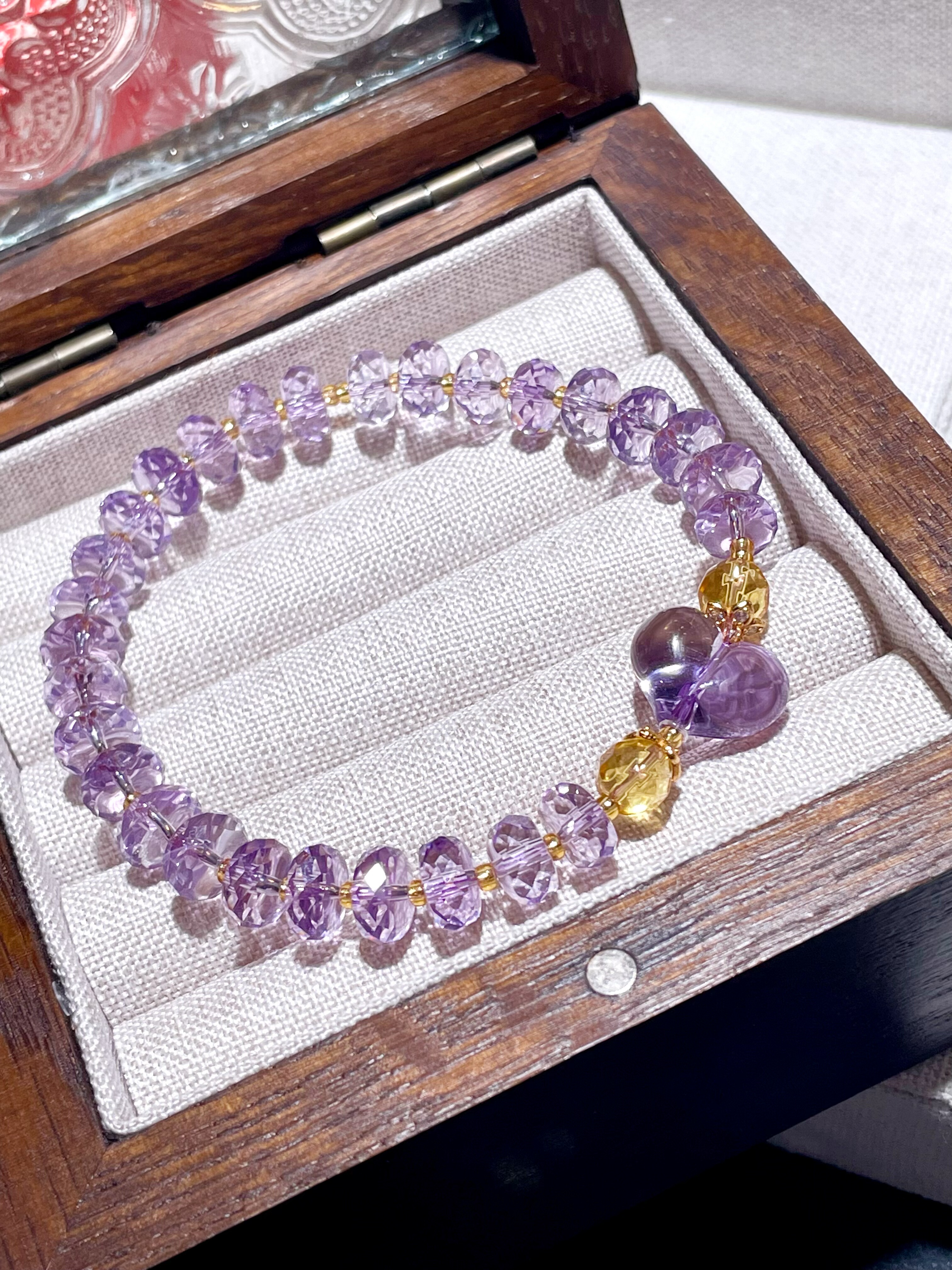 「一见倾心」天然玻利维亚全净体紫水晶手串时尚屁桃爱心手链