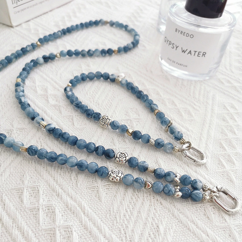 高品质仿蓝晶石串珠手机链眼镜墨镜链斜挎长款挂脖精致挂链小包链