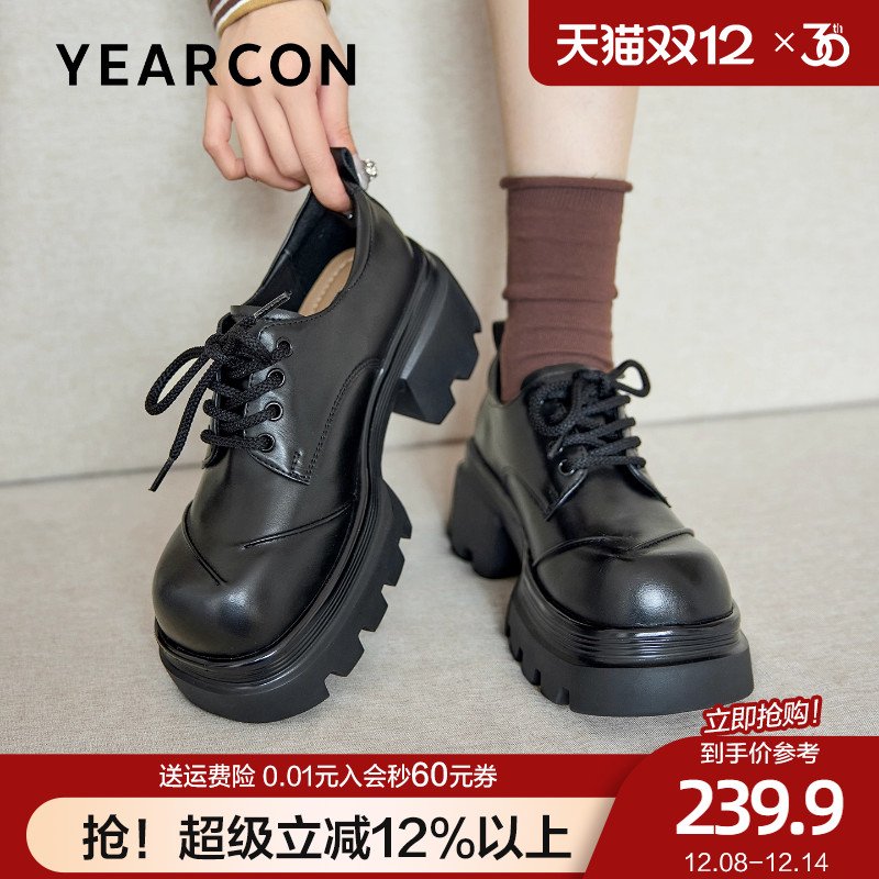 意尔康厚底系带乐福鞋女2025新款春秋复古学院风深口小皮鞋jk单鞋