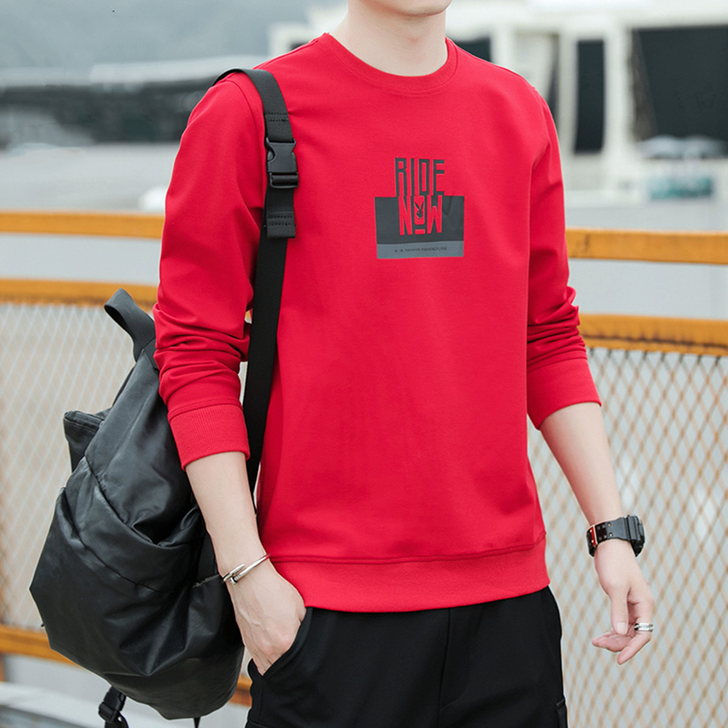 本命年男红色圆领加绒加厚卫衣潮