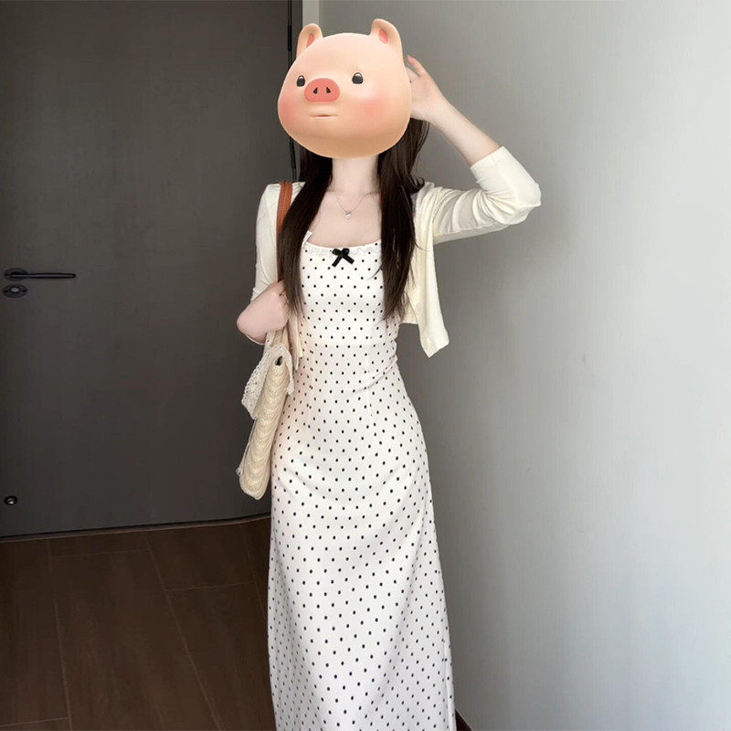 2026新款早春装波点吊带连衣裙子女夏季气质绝美穿搭一整套装长裙