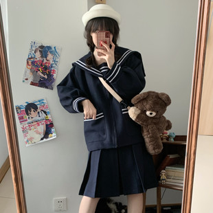 木子酱JK原创秋冬季日系海军学院风校供水手制服毛呢大衣女外套装