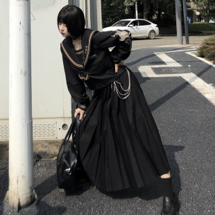 原创尘芒JK制服春秋暗黑不良长裙关西襟水手服大刺绣 木子酱JK