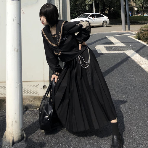 木子酱JK暗黑水手服长裙