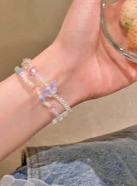 蝴蝶彩色编制串珠手链女糖果色小众设计感学生闺蜜姐妹手链手饰潮