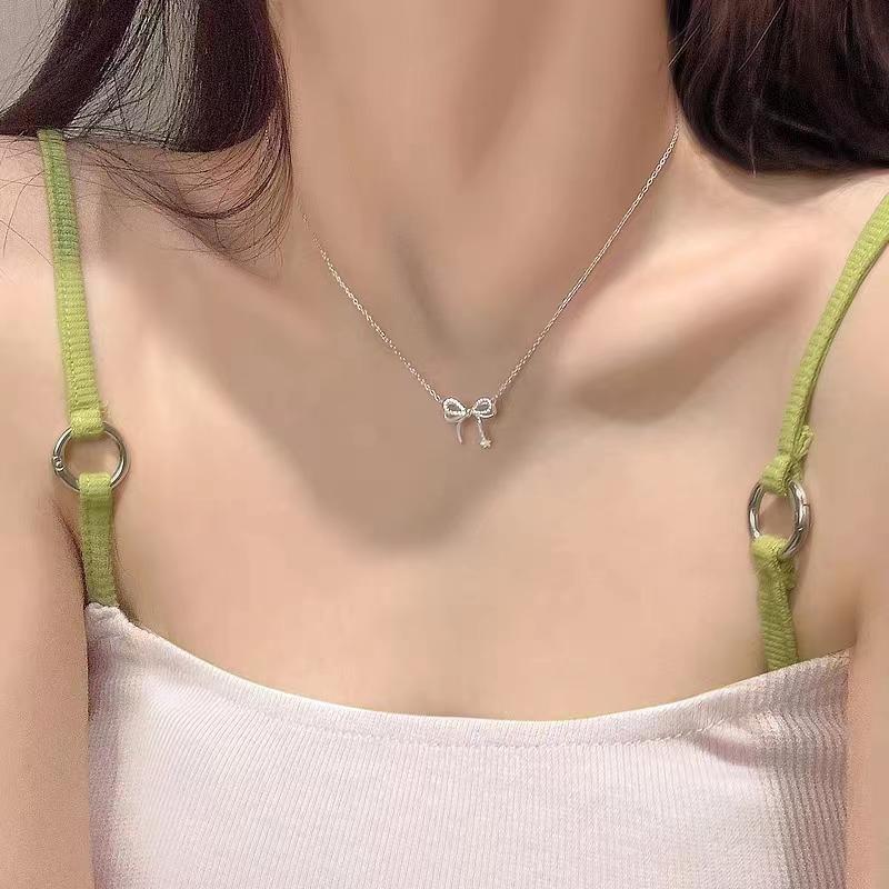 轻奢蝴蝶结百搭项链女小众设计2023年新款韩国锁骨链精致气质颈链