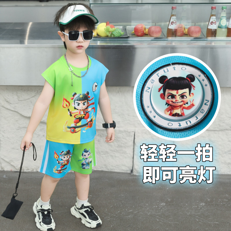 男童夏装套装2025新款儿童运动速干衣服帅气夏装男孩无袖背心套装