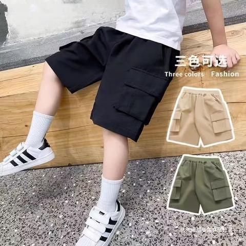 2025年新款男童短裤夏季大童装中裤黑色五分裤男孩夏装儿童工装裤